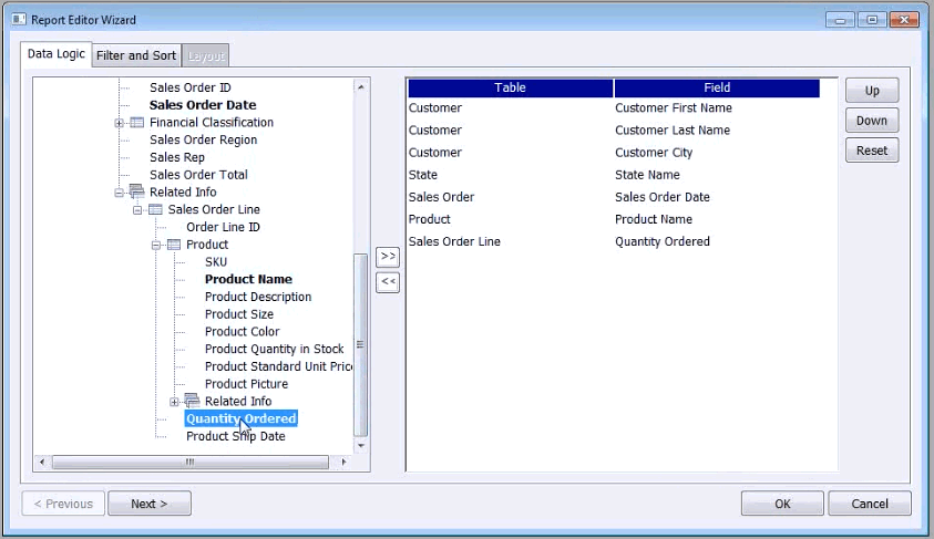 Select Data to include in the report